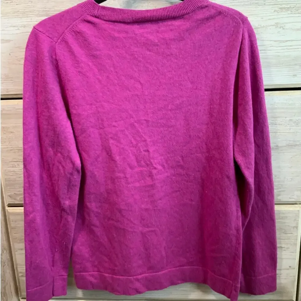 J.CREW Teddie Sweater Magenta Pink Cotton Wool Crewneck Size M Preppy Minimalist - Picture 4 of 4